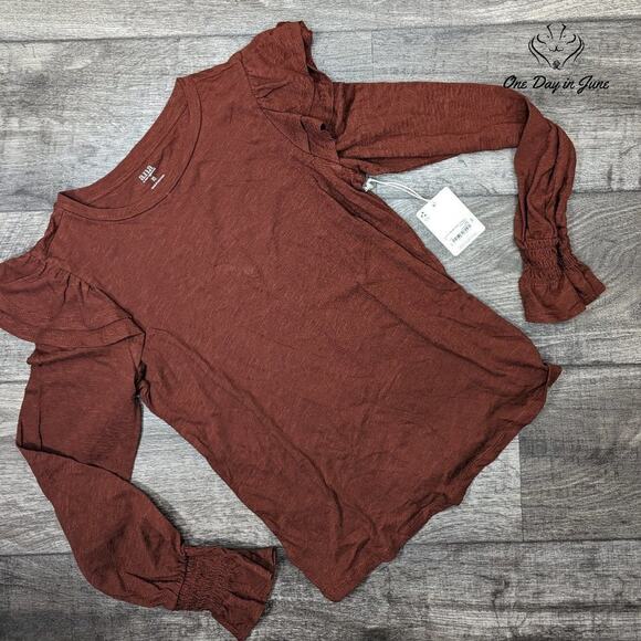 A.n.a Long Sleeve Ruffle Shoulder Tee Shirt Size XS - Picture 1 of 5